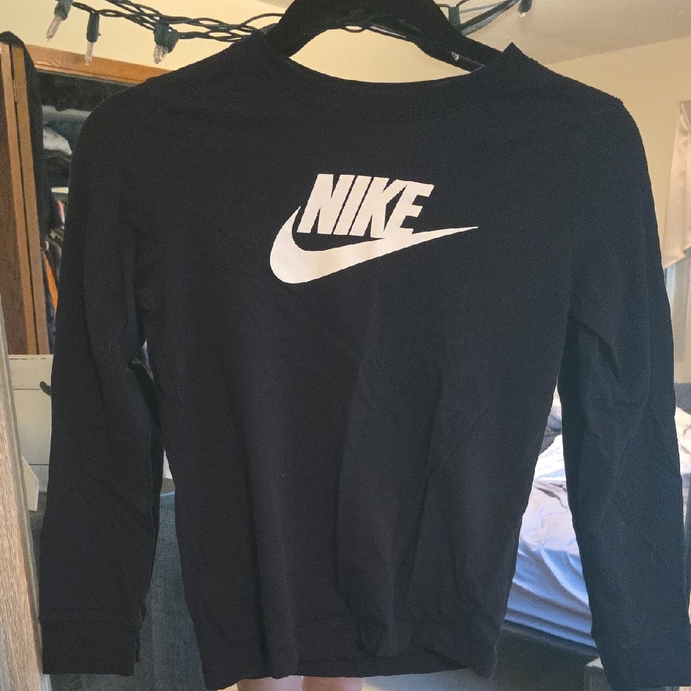 Kids Nike Black Crew Neck Shirt with White Logo